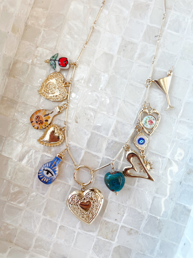 Heart Locket & Mutli Charm Necklace
