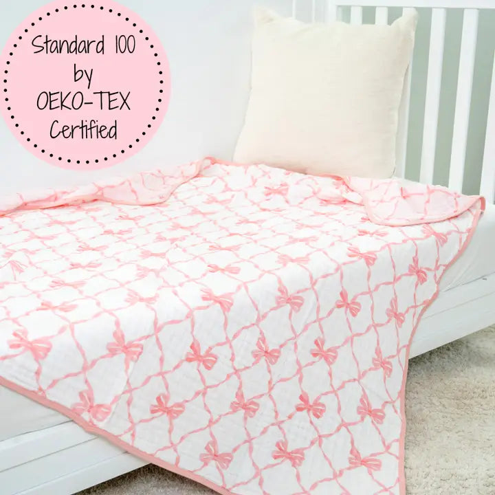 Pink Bows Muslin Toddler Blanket
