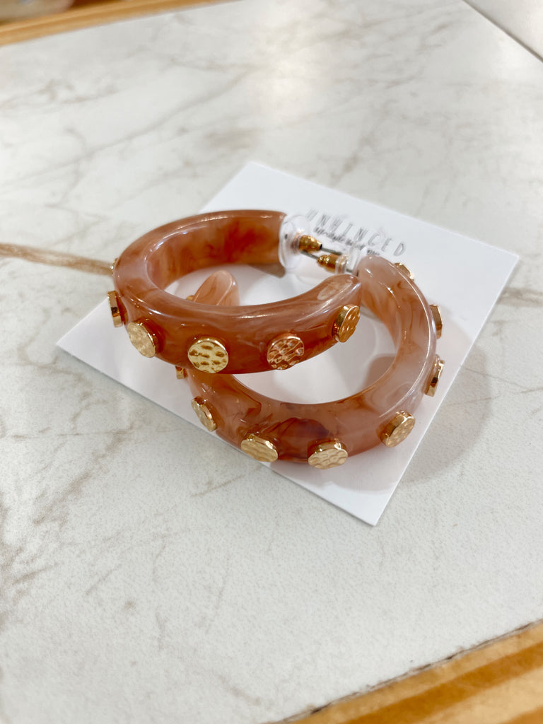 Hammered Metal Circle Acetate Hoops- Tan