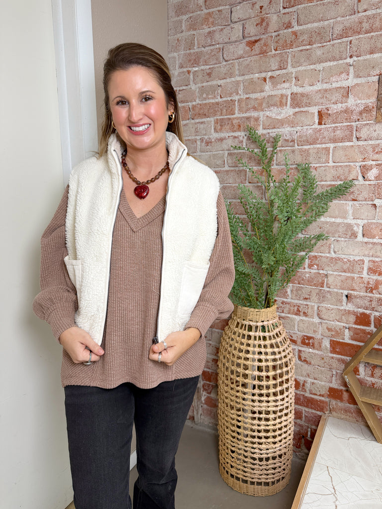 Fleece Zip Up Vest in White