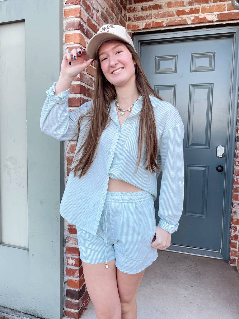 Sage Stripe Set- Shorts