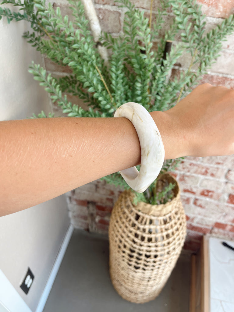 Organic Square Bangle Bracelet in Cream