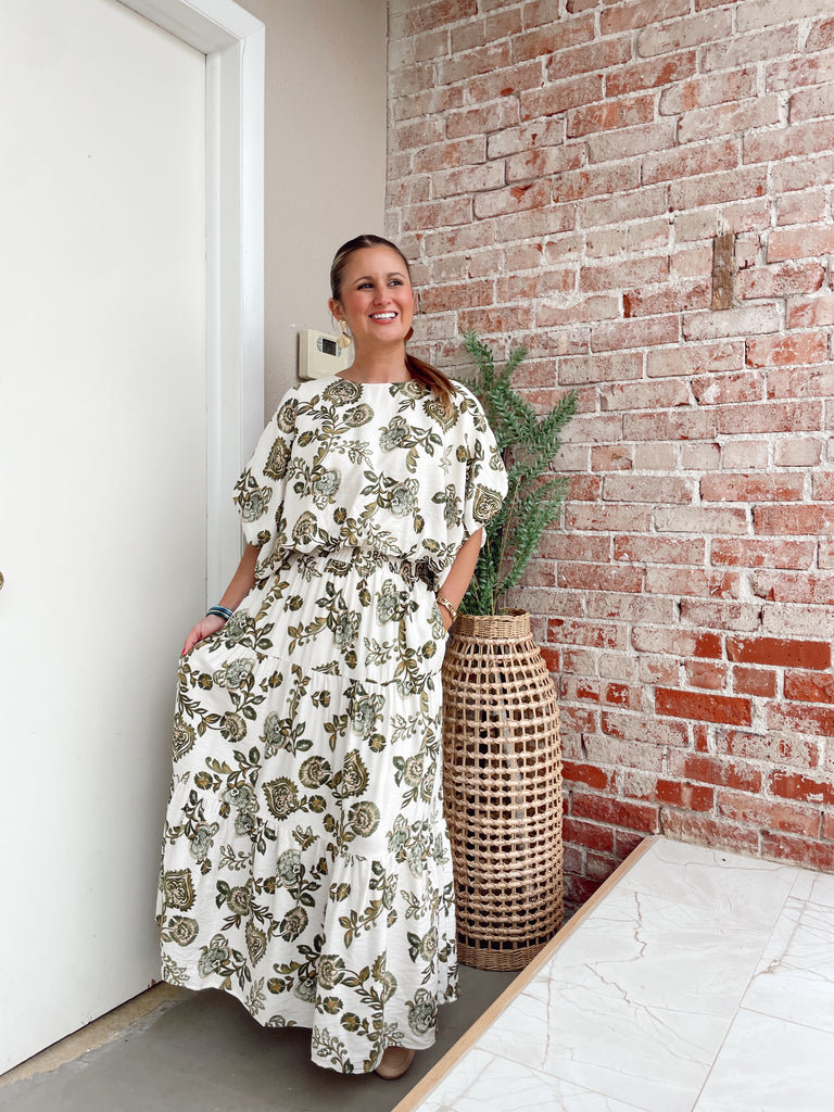 Pop Of Peony Set in Green- Skirt