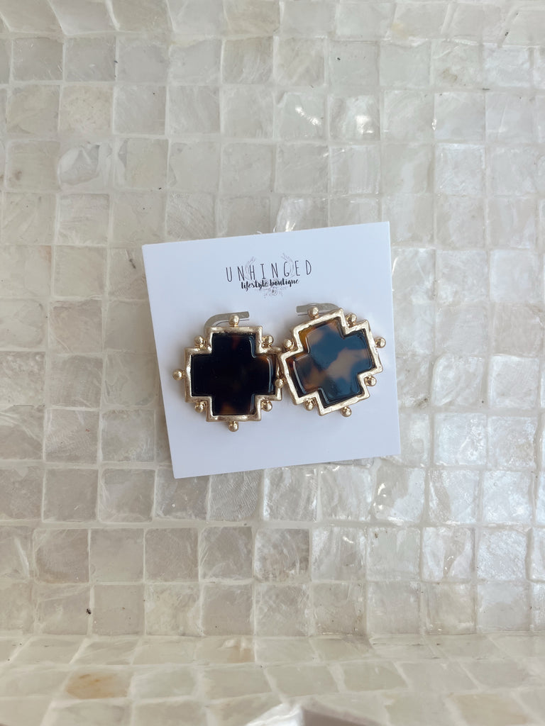 Tortoise Square Cross Earring