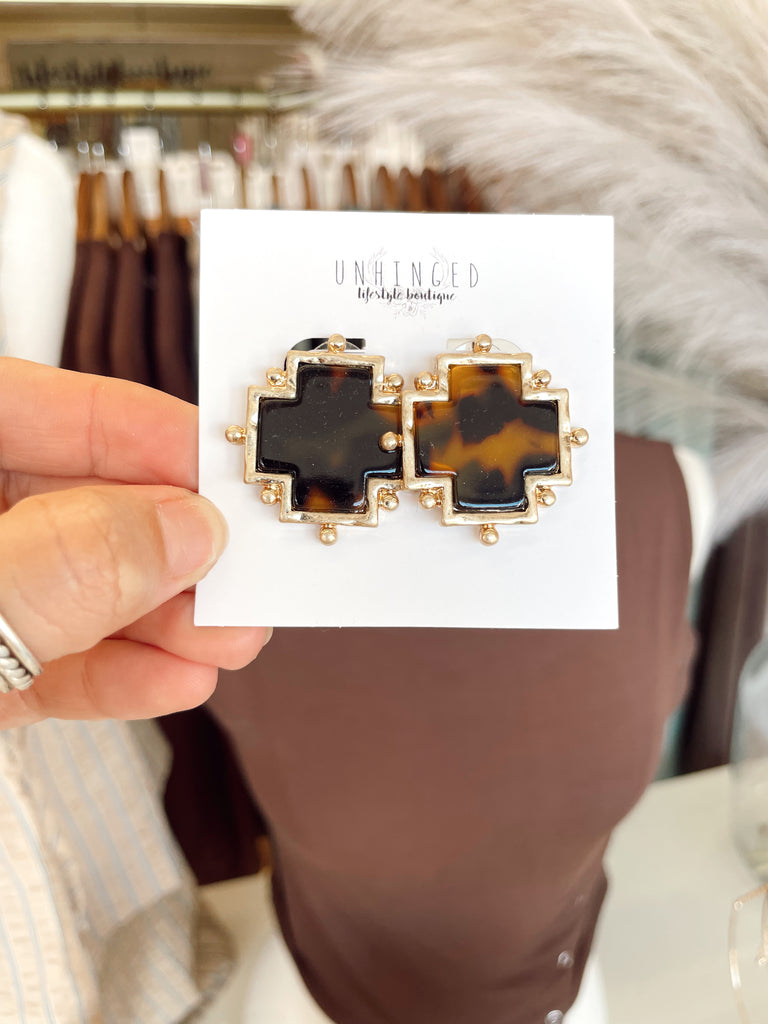 Tortoise Square Cross Earring