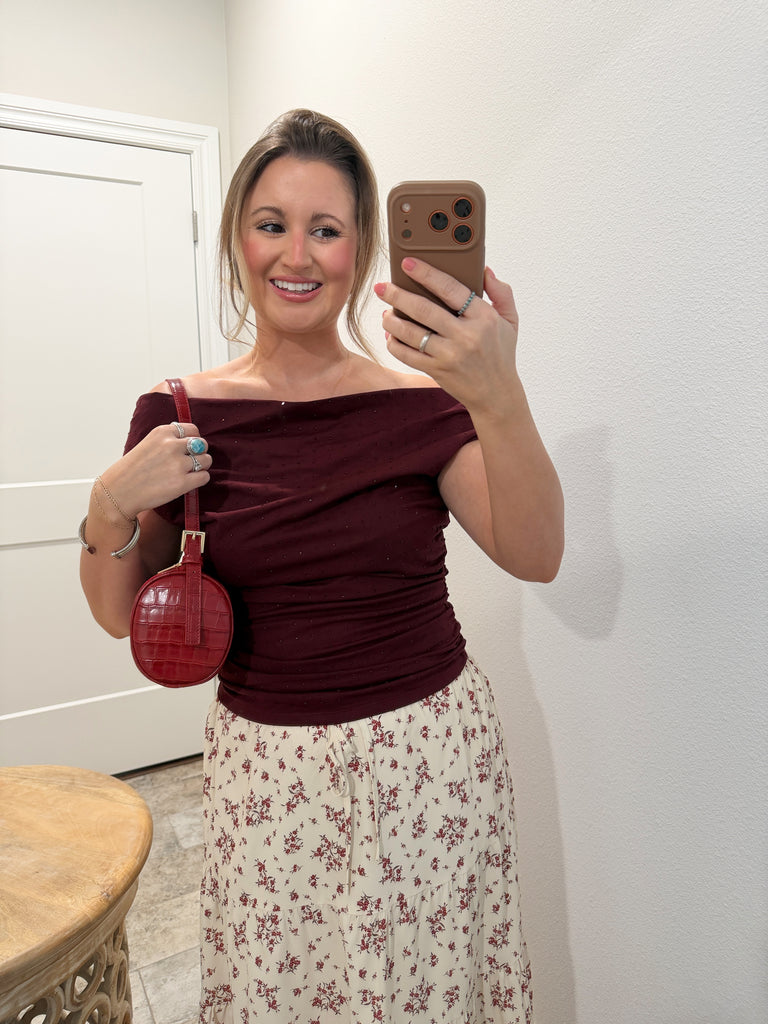 Holiday Bling Off the Shoulder Top