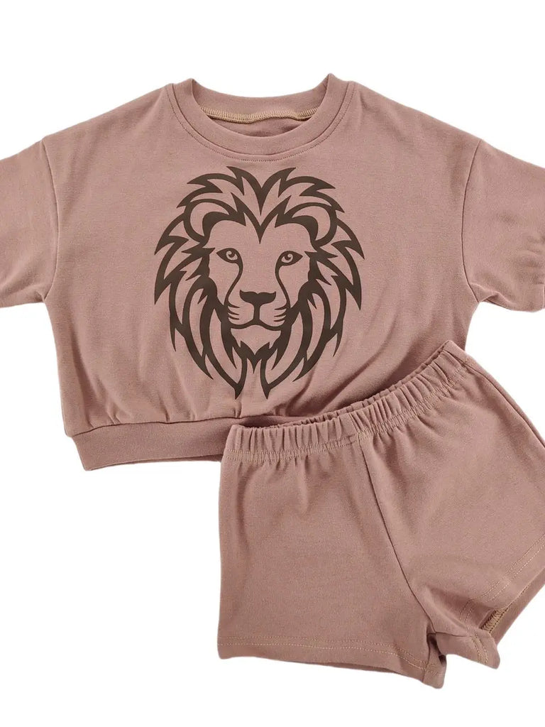 Brown Lion Shorts Set