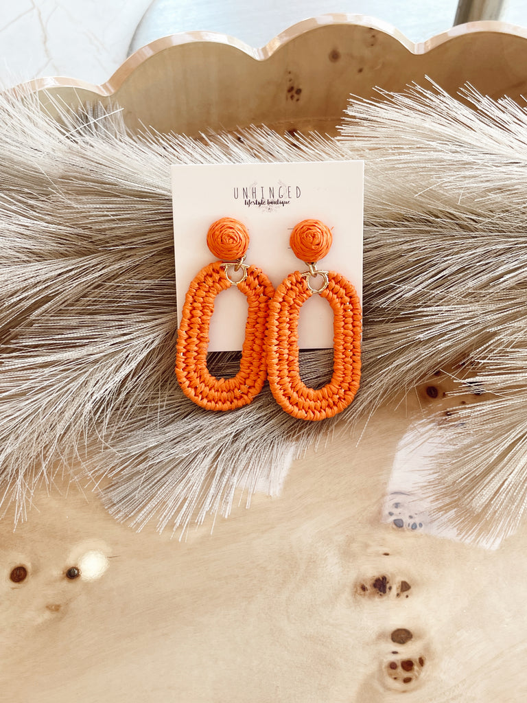 Raffia Oval Earrings- Orange