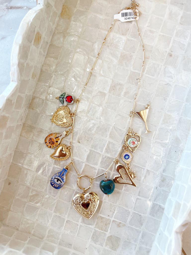 Heart Locket & Mutli Charm Necklace