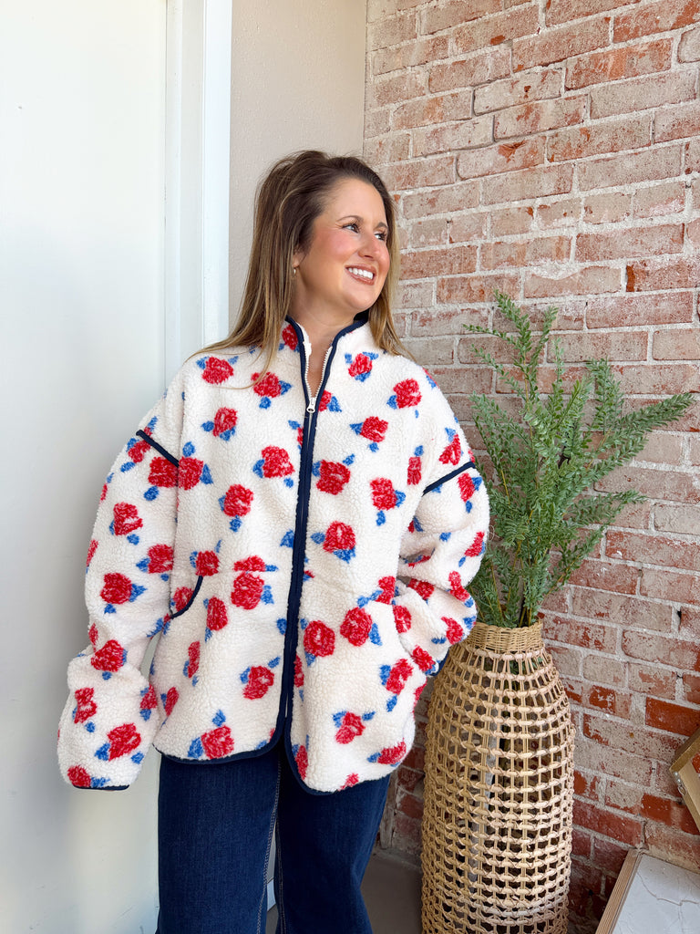 Red Floral Fleece Jacket