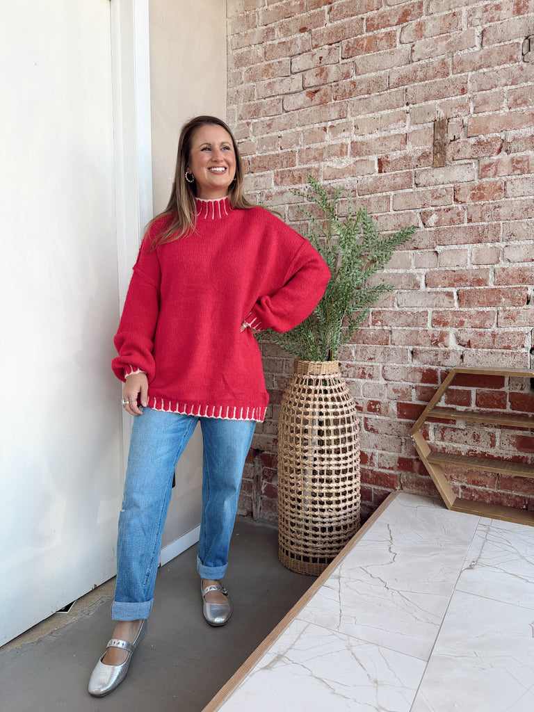 High Rise Cuffed Slim Straight Jeans