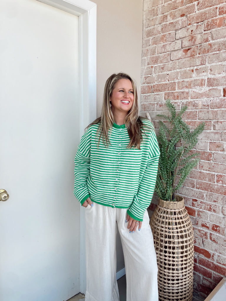 Spring Breeze Cardigan in Kelly Green Stripes