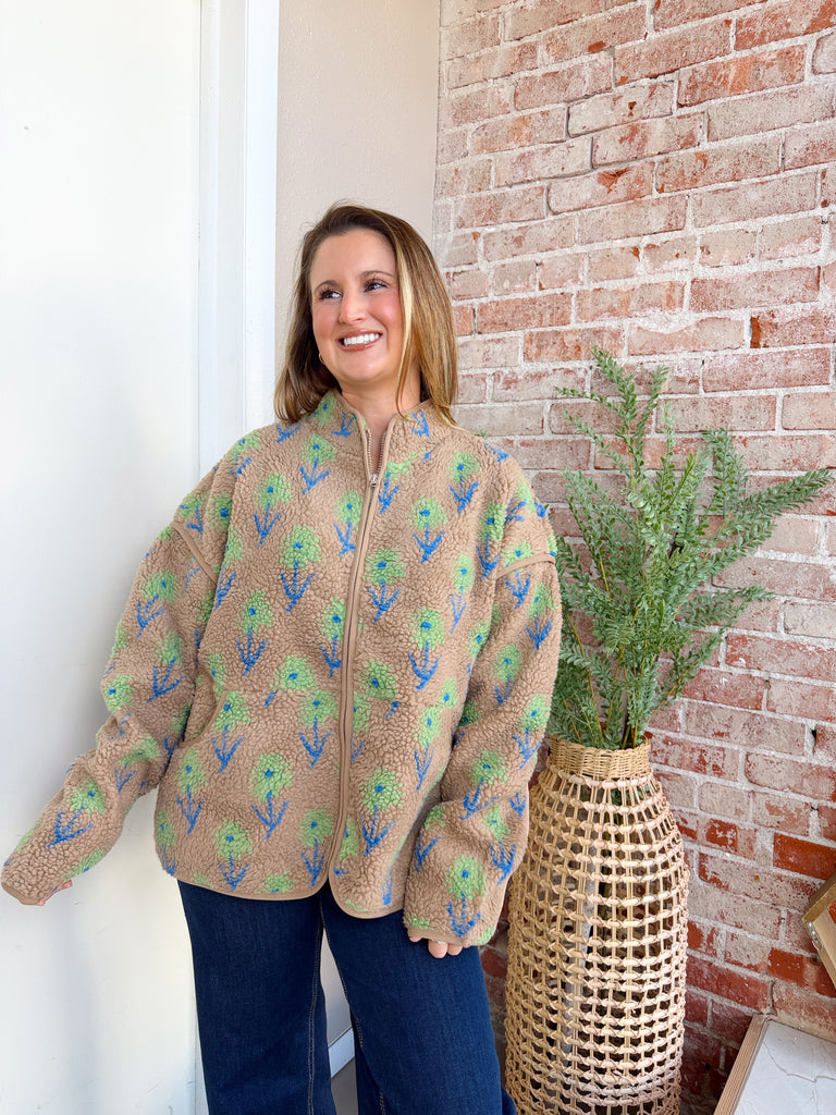 Mocha Floral Fleece Jacket
