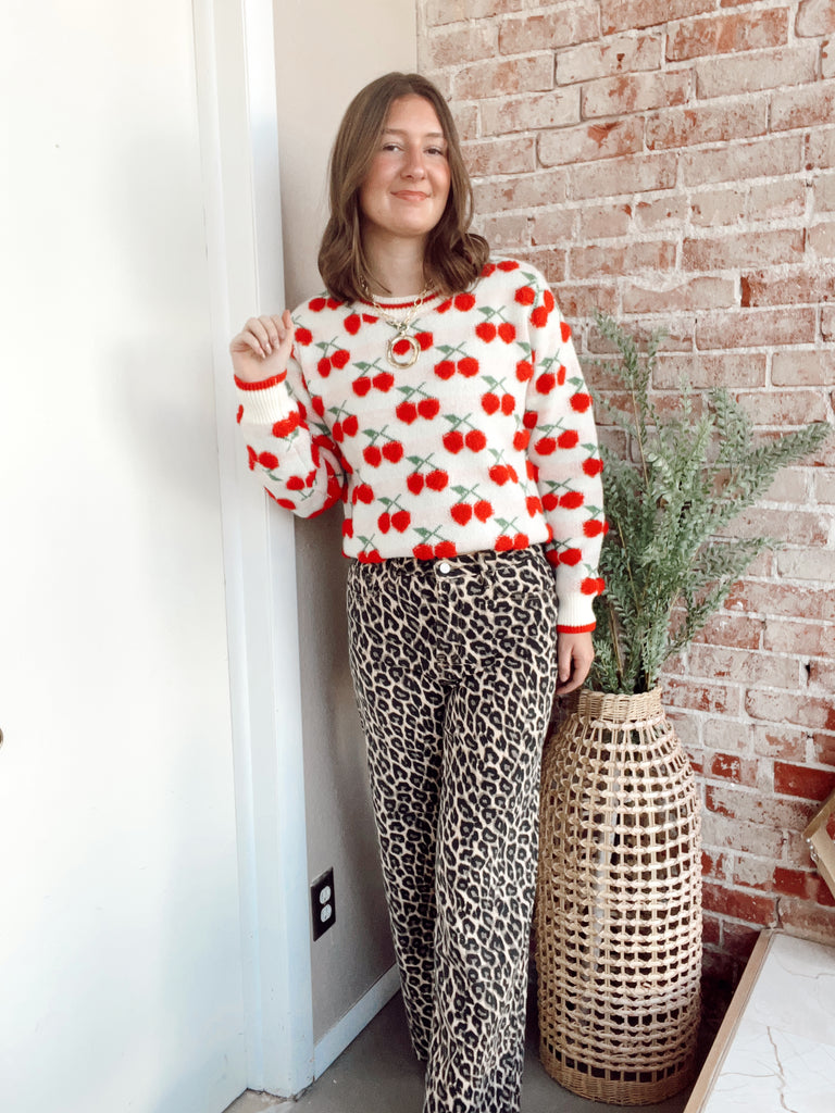 Super High Rise Leopard Print Wide Leg Jeans