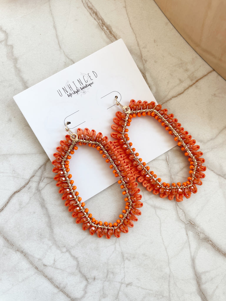 Beads Glass Hexagon Earrings - Orange