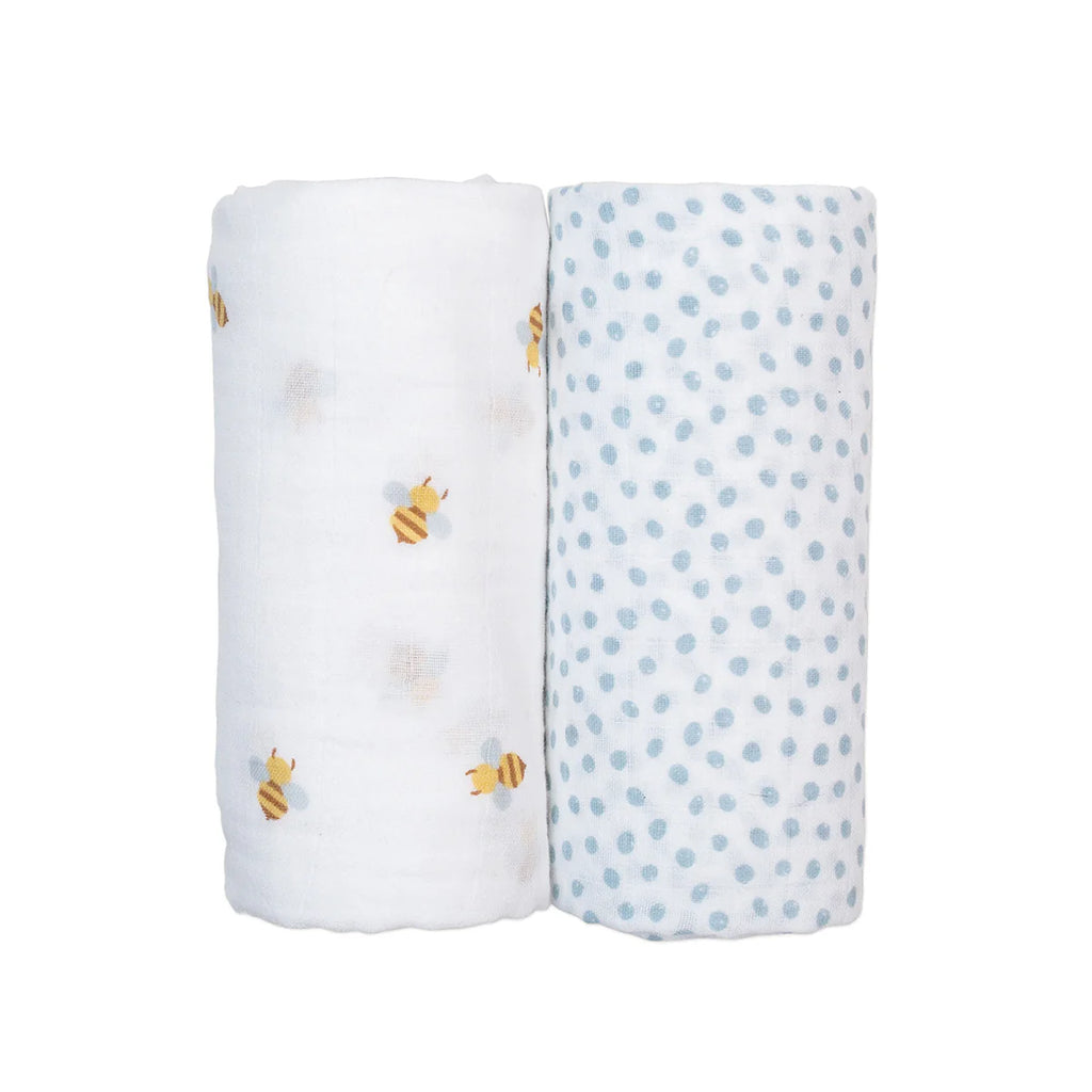 Cotton Swaddles 2 Pack- Dots & Bees
