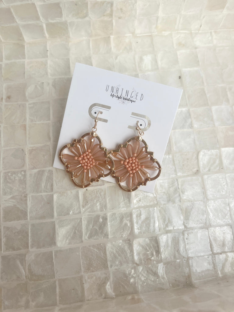 Clover Shape Beaded Earrings in Coral