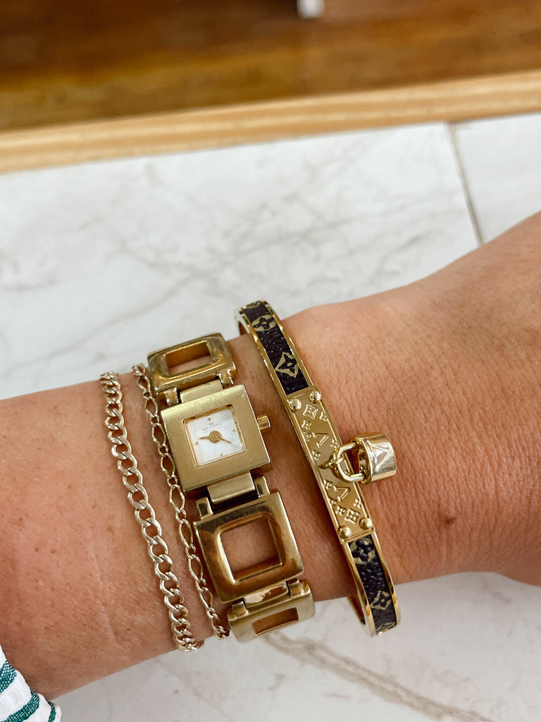 Lock & Patterned Clover Bangle Bracelet
