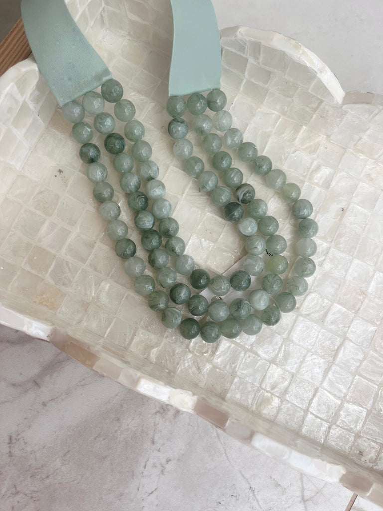 3 Row Bead Necklace in Green
