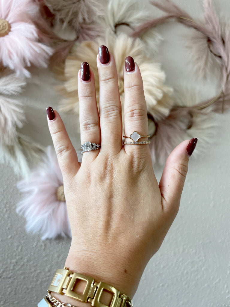 Double Layer Pearl Clover Ring