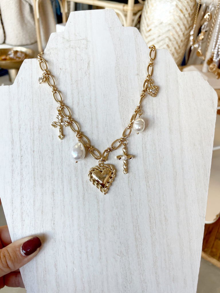 Cross & Heart Charm Necklace