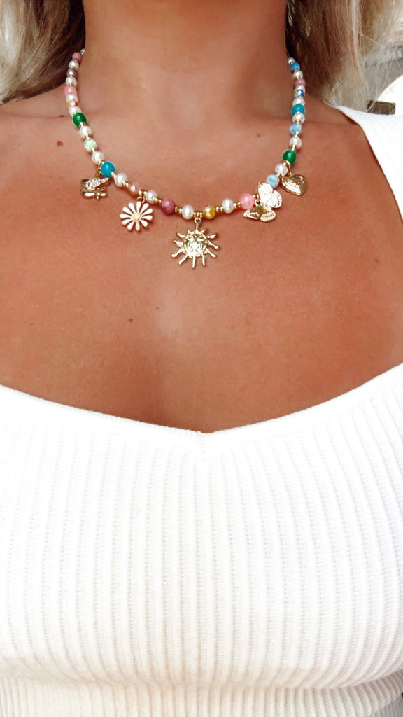 Colorful Summer Bead & Charm Necklace