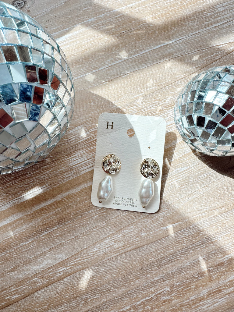 Gold Dipped Foiled and Pearl Earrings