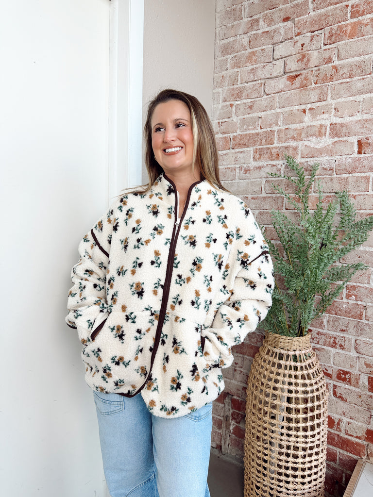 Cream Floral Fleece Jacket