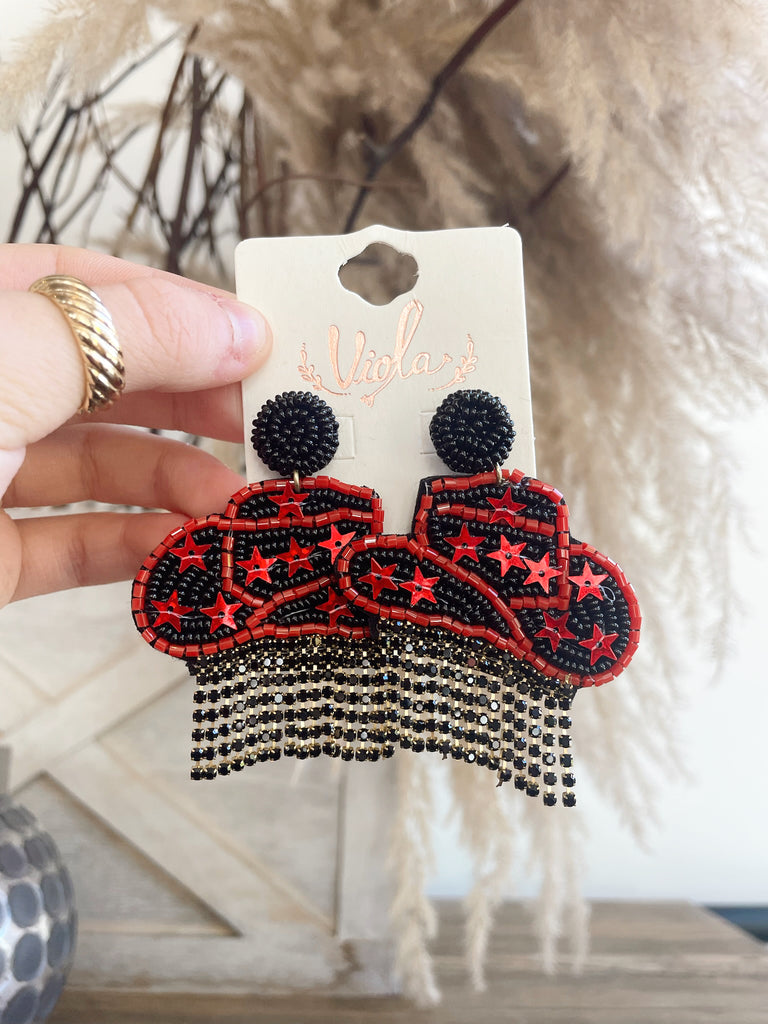 Cowboy Hat Game Day Bead Earrings
