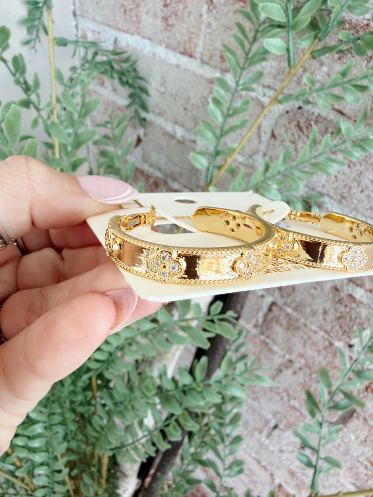 Pave Crystal Clover Hoops