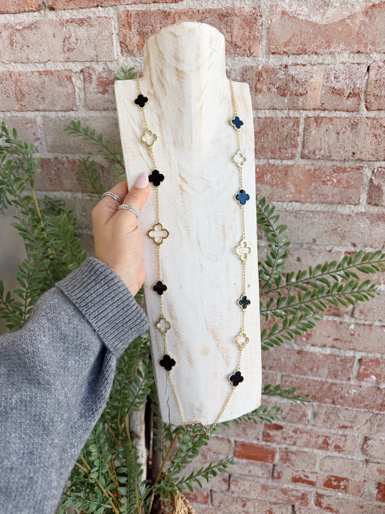 Long Clover Necklace in Black