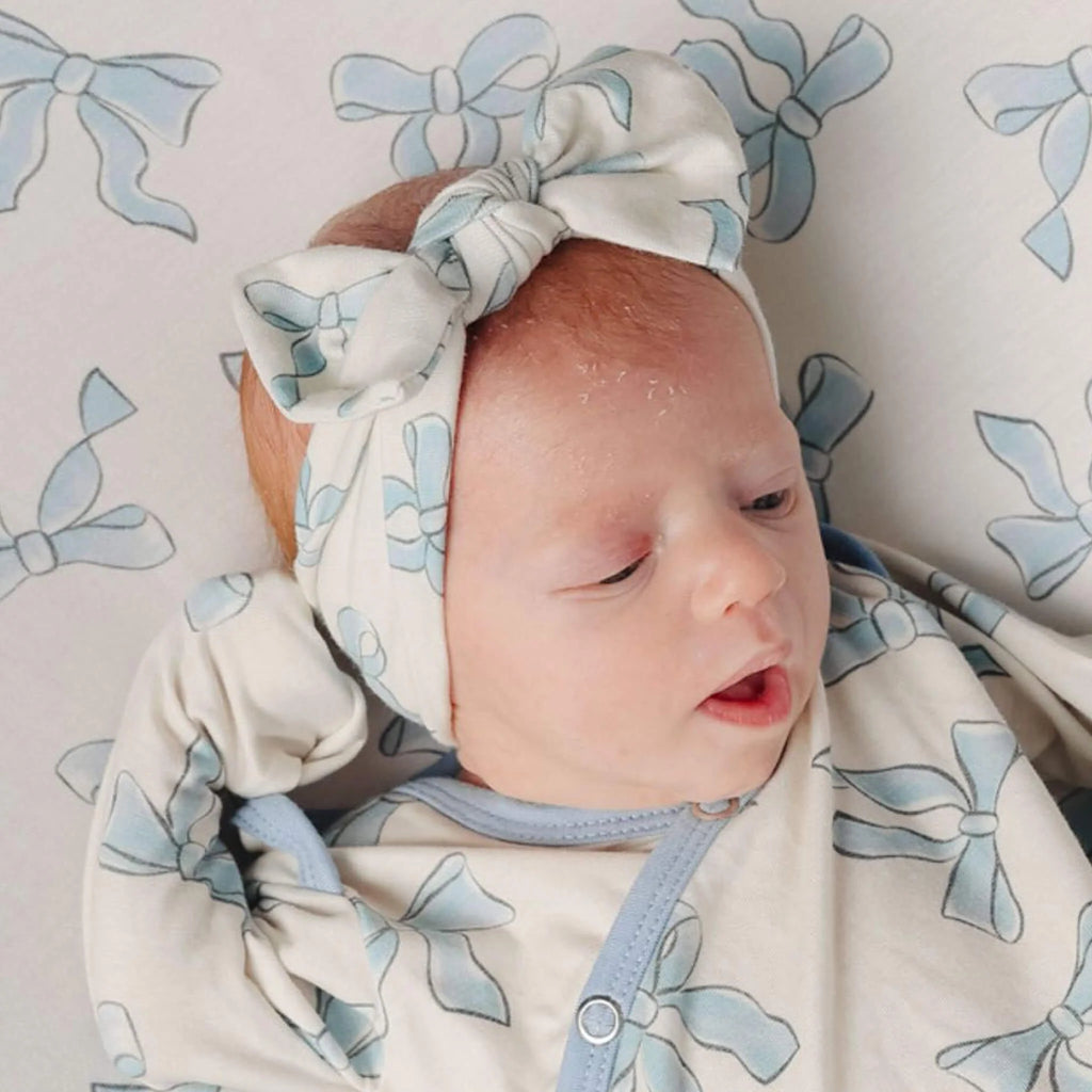 Copper Pearl Knit Headband Bow- Daphne
