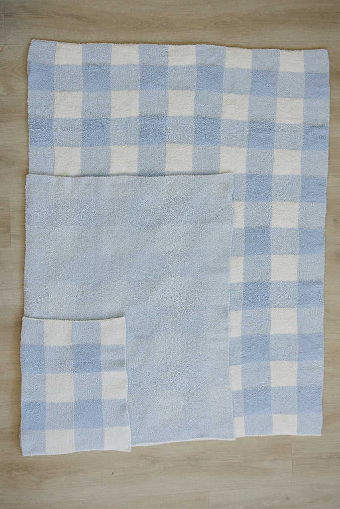 Light Blue Plaid Plush Blanket- Baby Blanket Size