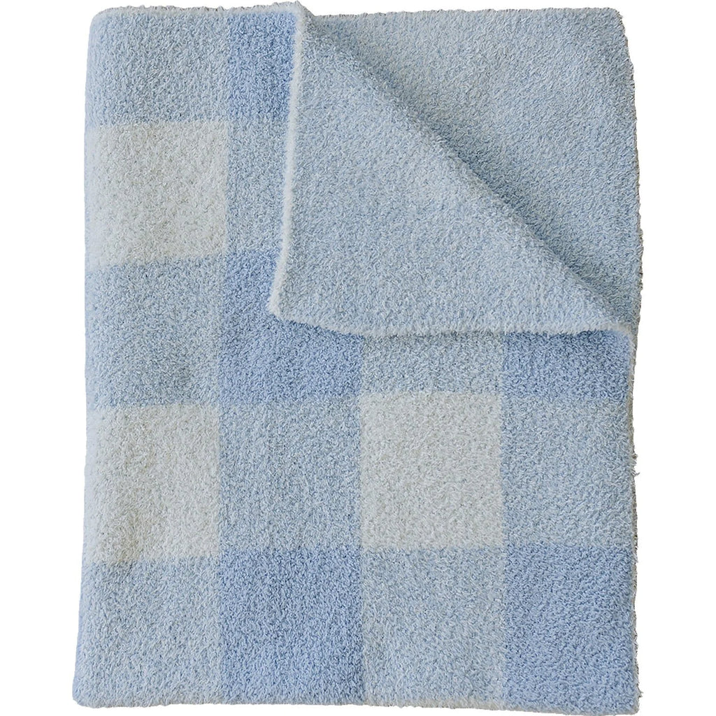 Light Blue Plaid Plush Blanket- Lovey Size