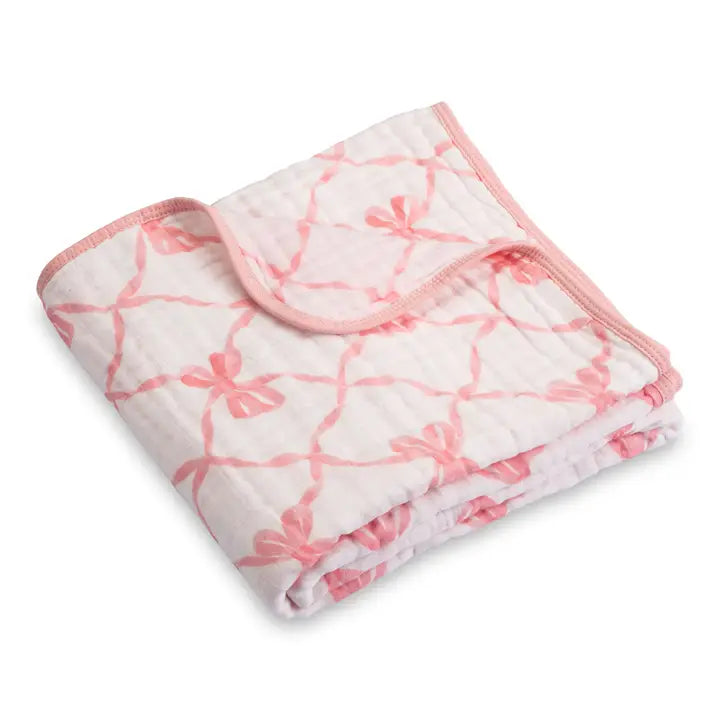 Pink Bows Muslin Toddler Blanket