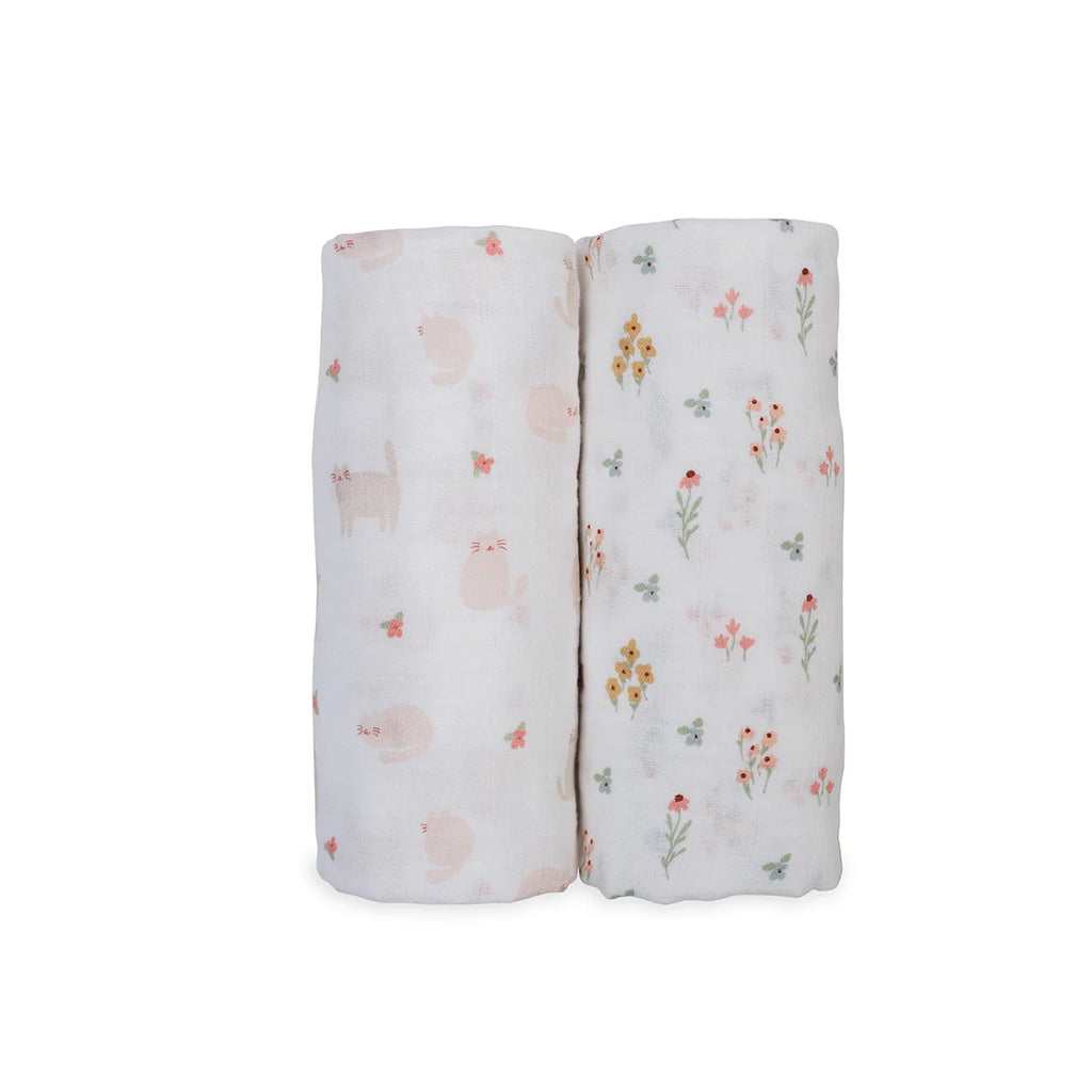 Cotton Swaddles 2 Pack- Kitty Cat & Flower Field