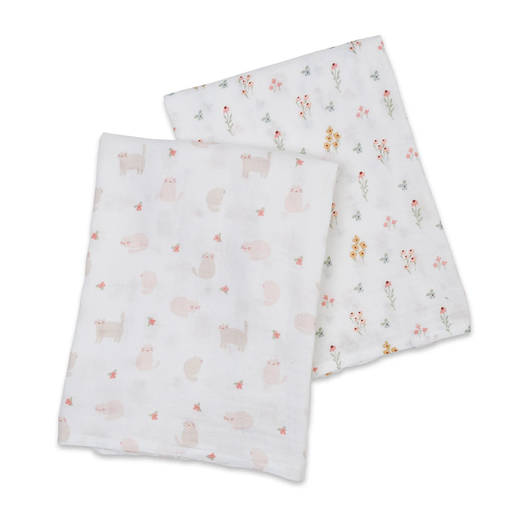 Cotton Swaddles 2 Pack- Kitty Cat & Flower Field