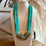 4 Layered Bead & V Shape Necklace - Turquoise