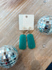 Bold Rectangle Dangling Hoops- Teal