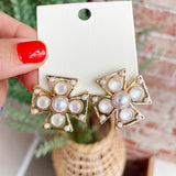 Pearl Squared Cross Earrings