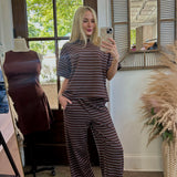 Mocha Blue Striped Lounge Set Bottoms