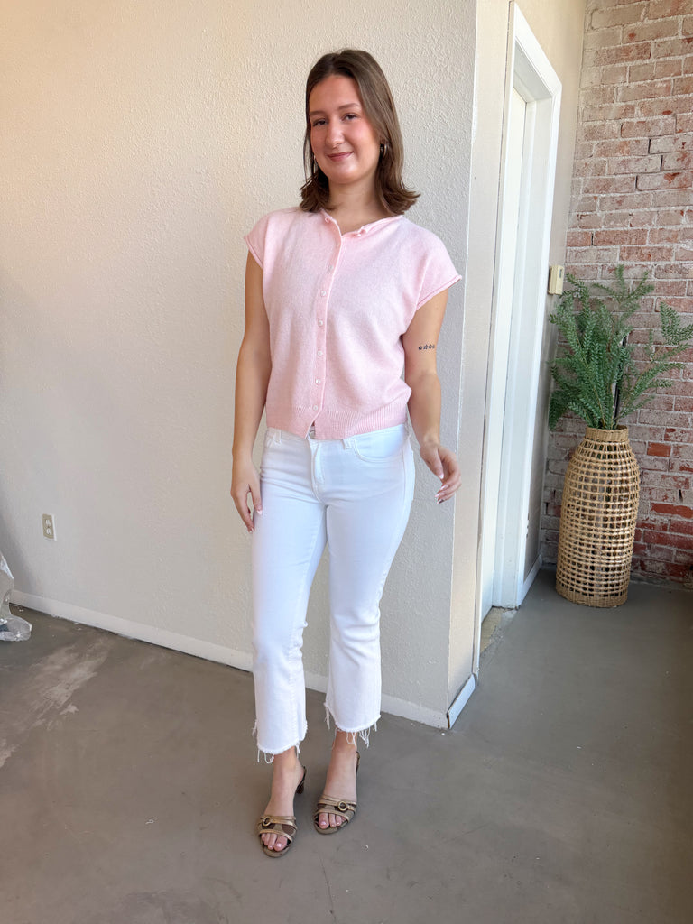 Mid Rise Flare Fringe White Denim