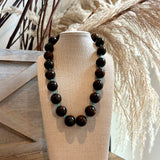 Colored Ball & Knot Necklace - Dark Brown