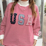 USA Crewneck in Red Stripes