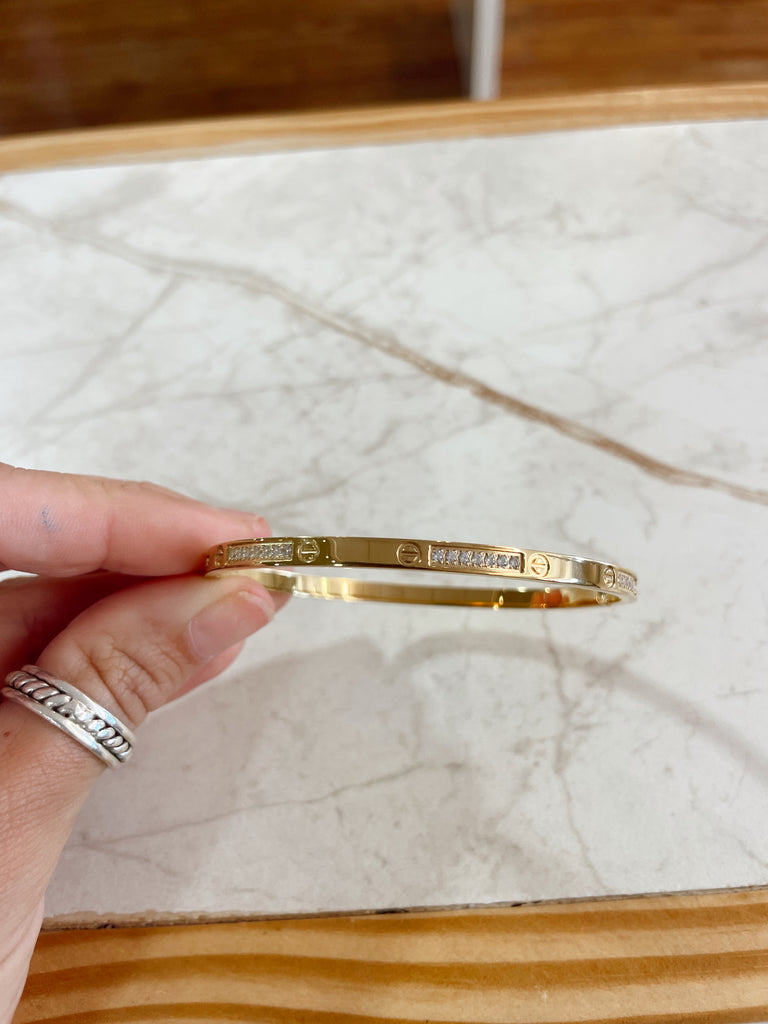 Pave CZ & Nail Head Bangle Bracelet