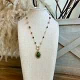 Oval Stone & Bead Necklace - Olive/Multi