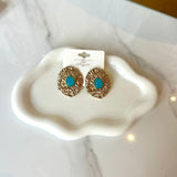 Textured Oval Stone Earrings in Blue