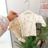 Quincy Mae Wrap Top & Footed Pant Set: Bunnies