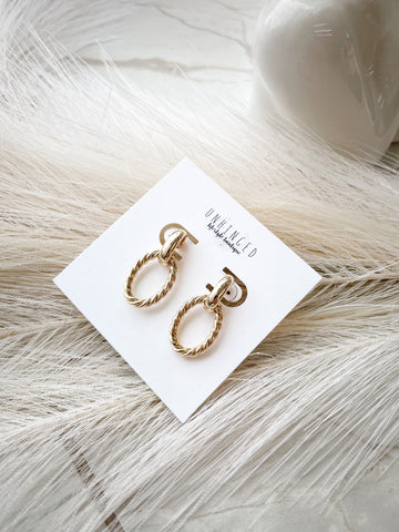 Cream and Gold Square Top Circle Earrings