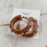 Hammered Metal Circle Acetate Hoops- Tan